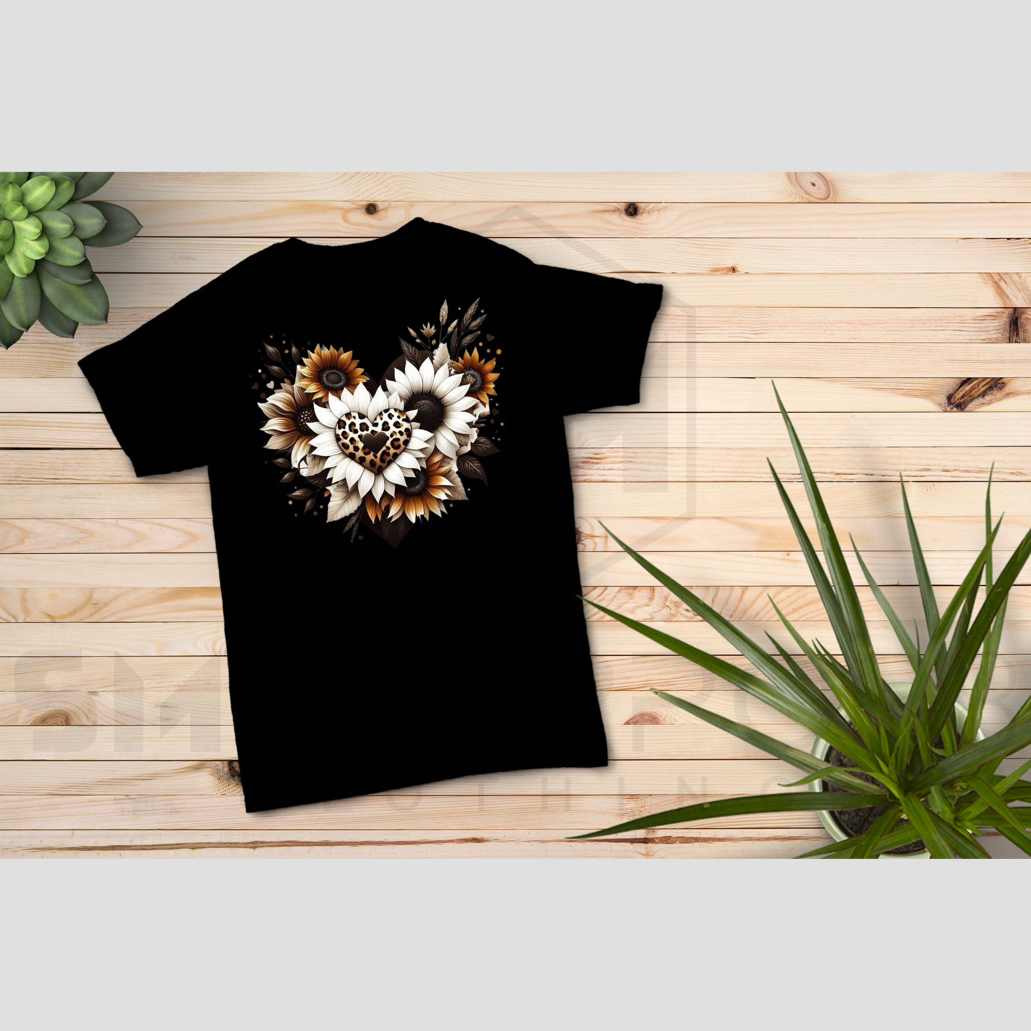 Ladies Black T-Shirt - Leopard Print Heart design