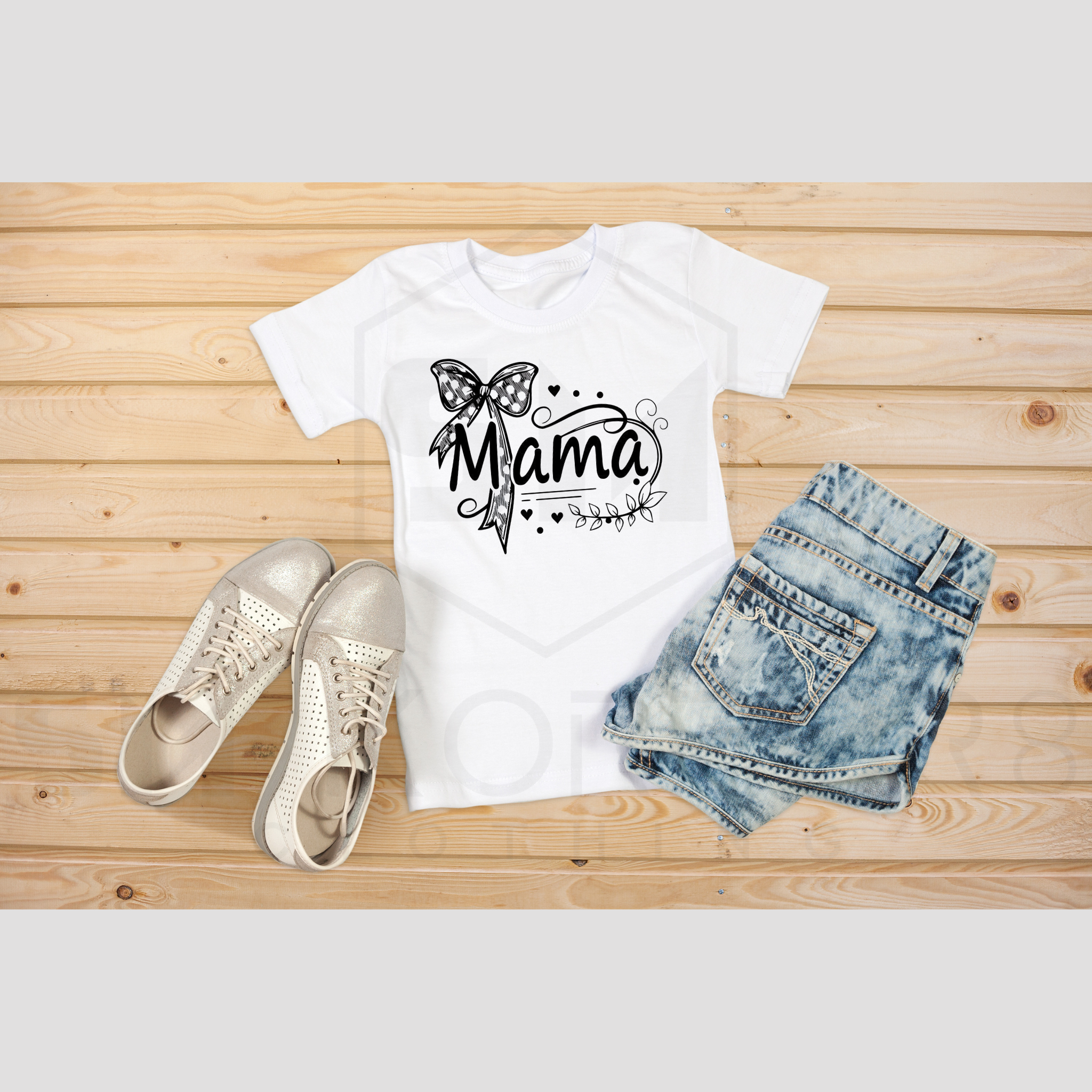 Ladies White T-Shirt - Black Bow design