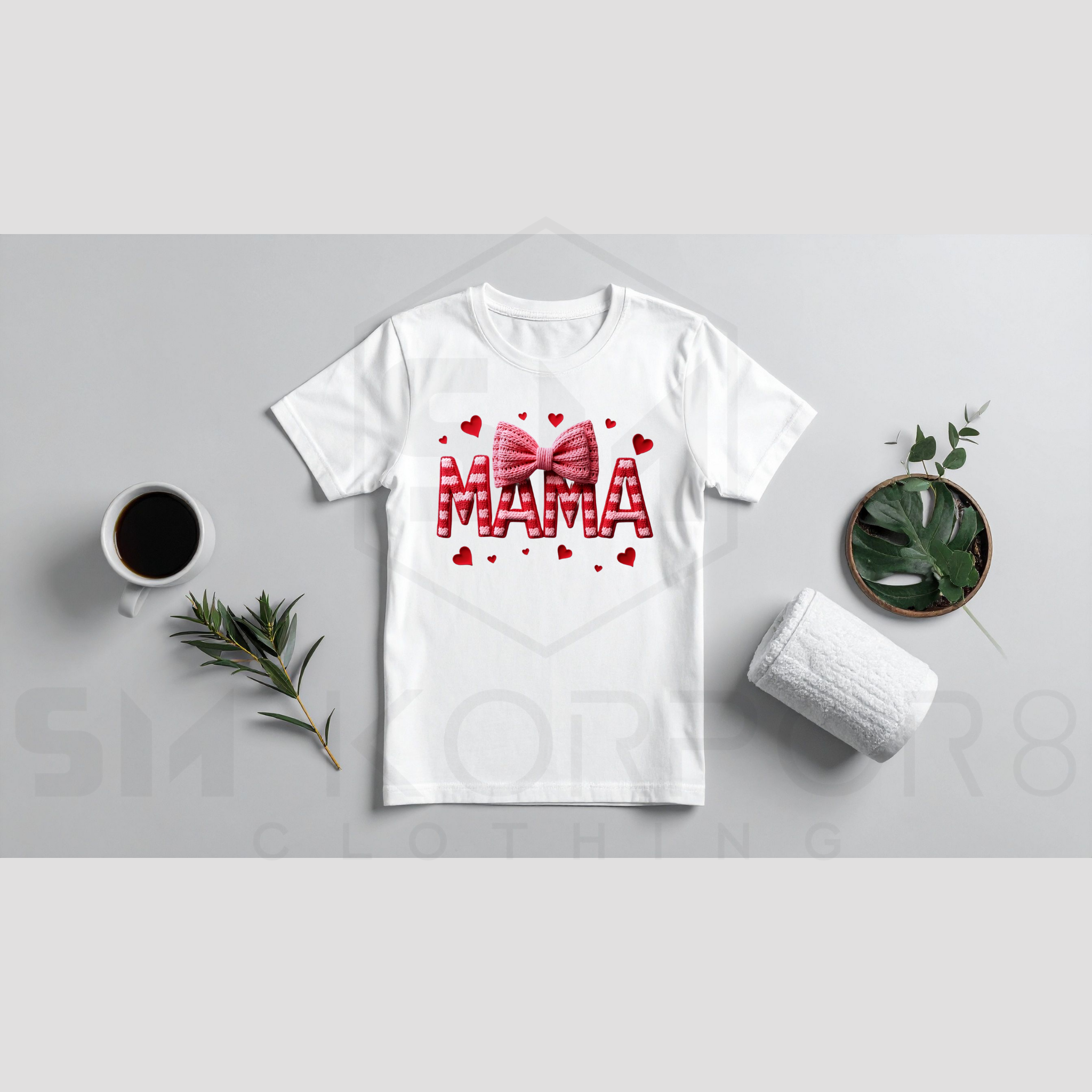 Ladies White T-Shirt - Red Hearts design