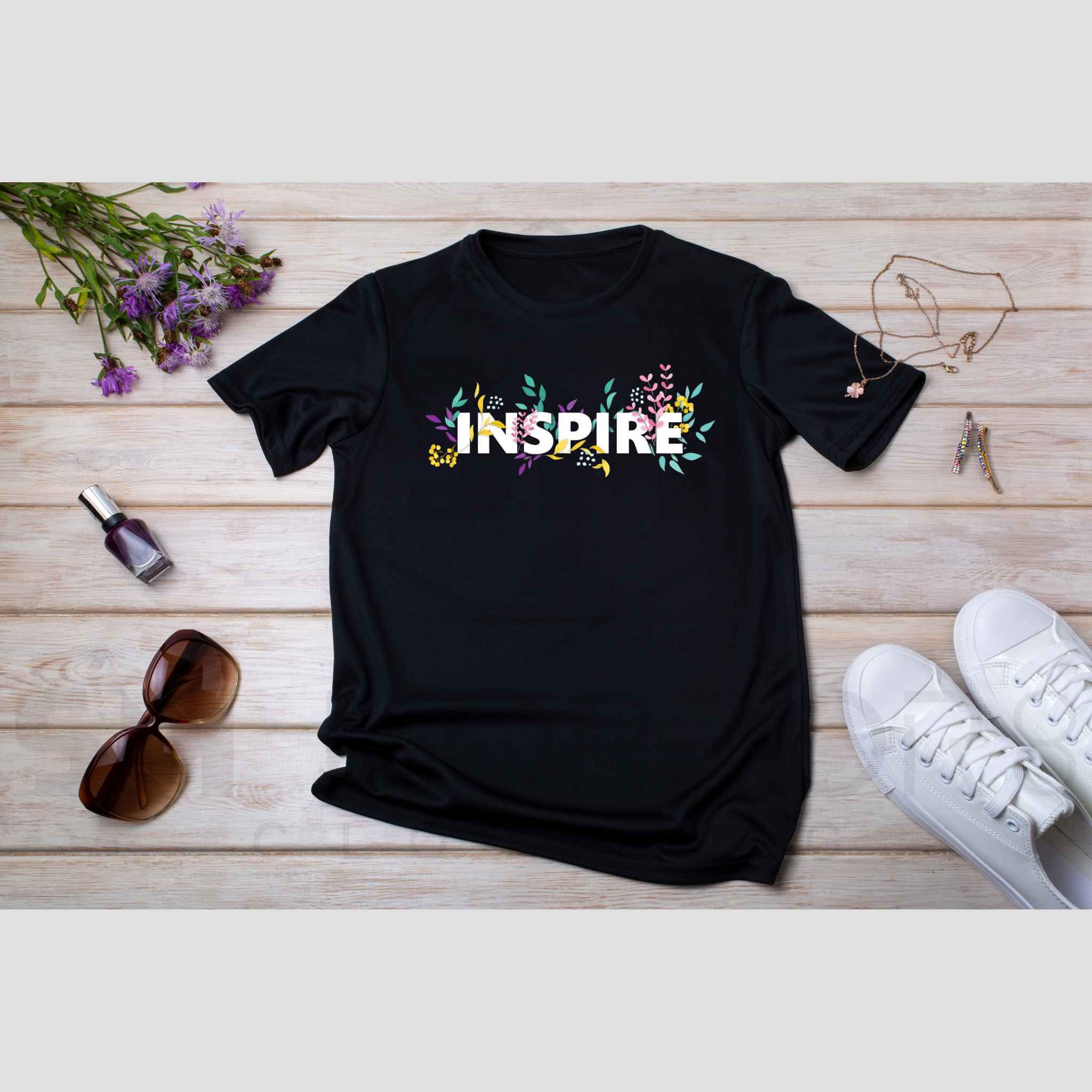 Ladies Black T-Shirt - Inspire design