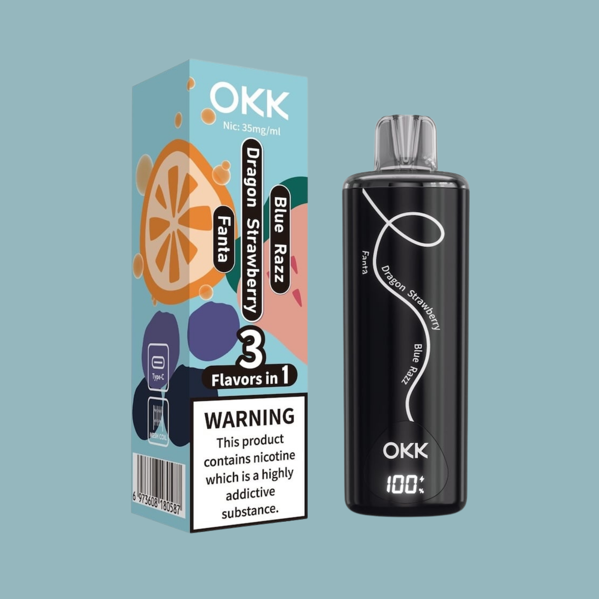 OKK 20K – Blue Razz, Dragon Strawberry, Fanta